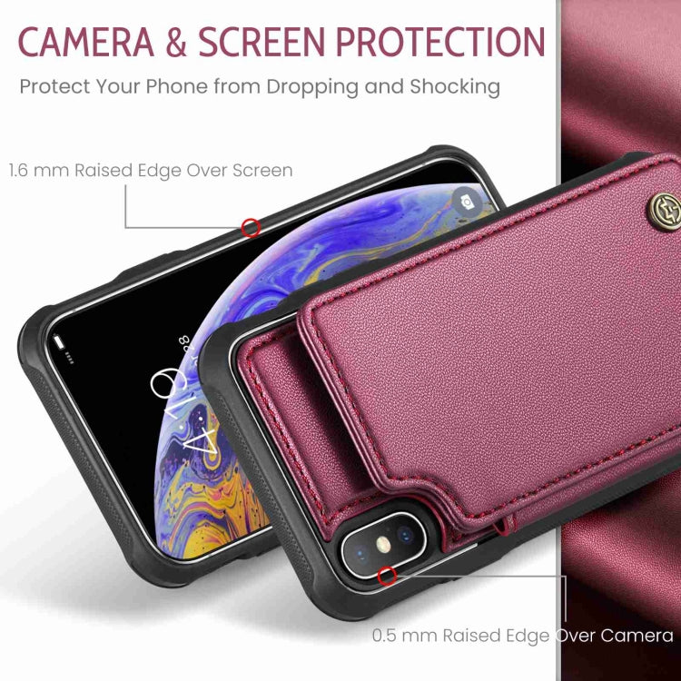 For iPhone XS Max CaseMe C22 Card Slots Holder RFID Anti-theft Phone Case(Wine Red)