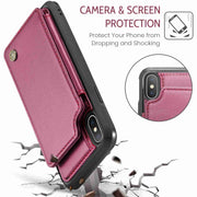For iPhone XS Max CaseMe C22 Card Slots Holder RFID Anti-theft Phone Case(Wine Red)