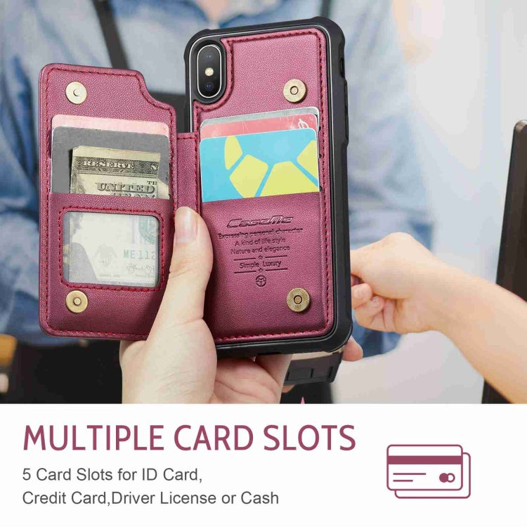 For iPhone XS Max CaseMe C22 Card Slots Holder RFID Anti-theft Phone Case(Wine Red)