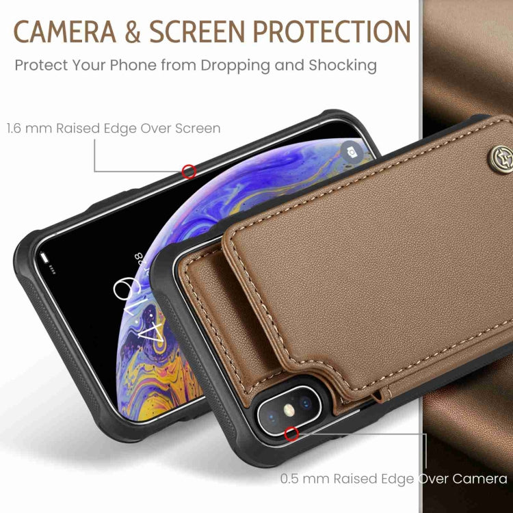 For iPhone XS Max CaseMe C22 Card Slots Holder RFID Anti-theft Phone Case(Brown)
