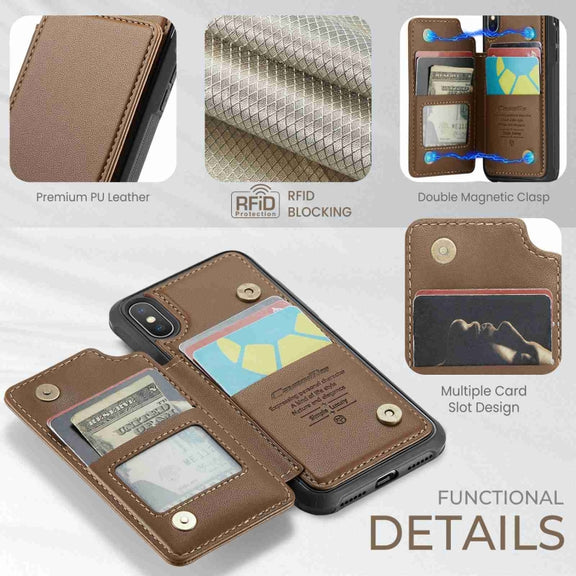 For iPhone XS Max CaseMe C22 Card Slots Holder RFID Anti-theft Phone Case(Brown)