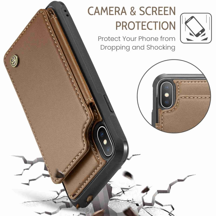 For iPhone XS Max CaseMe C22 Card Slots Holder RFID Anti-theft Phone Case(Brown)