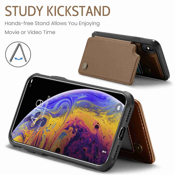 For iPhone XS Max CaseMe C22 Card Slots Holder RFID Anti-theft Phone Case(Brown)