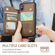 For iPhone XS Max CaseMe C22 Card Slots Holder RFID Anti-theft Phone Case(Brown)