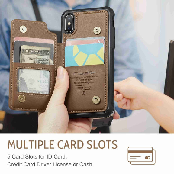 For iPhone XS Max CaseMe C22 Card Slots Holder RFID Anti-theft Phone Case(Brown)