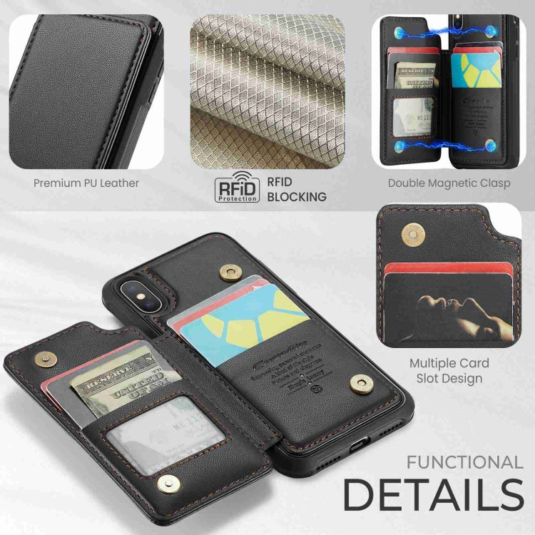 For iPhone XS Max CaseMe C22 Card Slots Holder RFID Anti-theft Phone Case(Black)