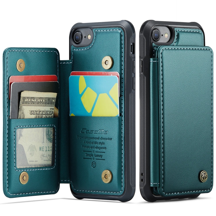 For iPhone SE 2022 / SE 2020 CaseMe C22 Card Slots Holder RFID Anti-theft Phone Case(Blue Green)