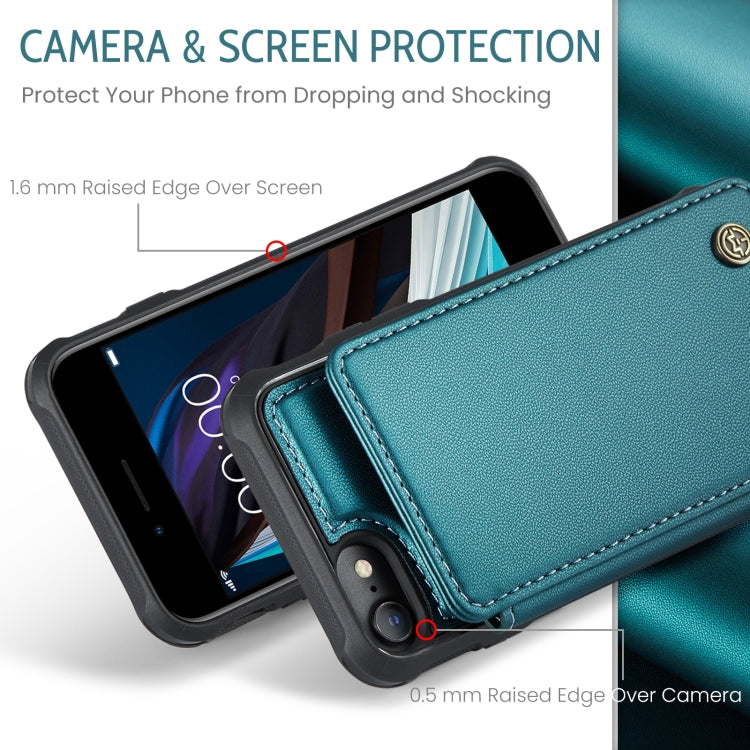 For iPhone SE 2022 / SE 2020 CaseMe C22 Card Slots Holder RFID Anti-theft Phone Case(Blue Green)