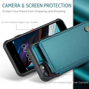 For iPhone SE 2022 / SE 2020 CaseMe C22 Card Slots Holder RFID Anti-theft Phone Case(Blue Green)