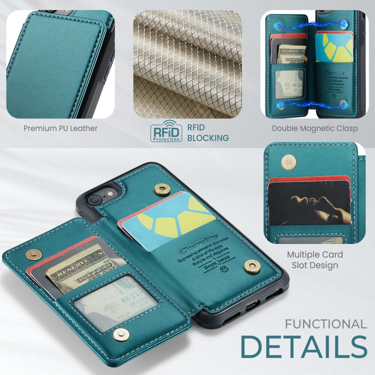 For iPhone SE 2022 / SE 2020 CaseMe C22 Card Slots Holder RFID Anti-theft Phone Case(Blue Green)
