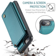 For iPhone SE 2022 / SE 2020 CaseMe C22 Card Slots Holder RFID Anti-theft Phone Case(Blue Green)
