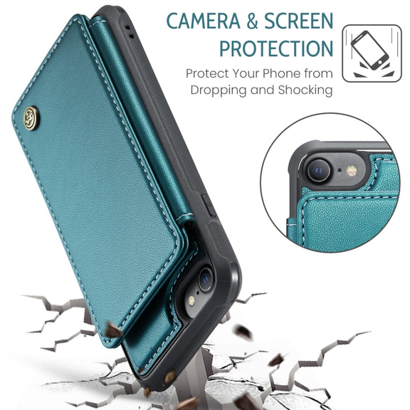 For iPhone SE 2022 / SE 2020 CaseMe C22 Card Slots Holder RFID Anti-theft Phone Case(Blue Green)