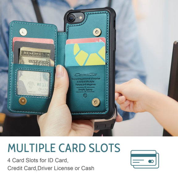 For iPhone SE 2022 / SE 2020 CaseMe C22 Card Slots Holder RFID Anti-theft Phone Case(Blue Green)
