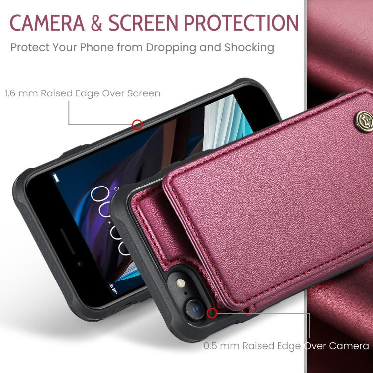 For iPhone SE 2022 / SE 2020 CaseMe C22 Card Slots Holder RFID Anti-theft Phone Case(Wine Red)