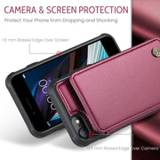 For iPhone SE 2022 / SE 2020 CaseMe C22 Card Slots Holder RFID Anti-theft Phone Case(Wine Red)