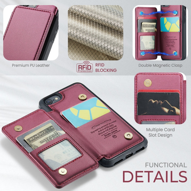 For iPhone SE 2022 / SE 2020 CaseMe C22 Card Slots Holder RFID Anti-theft Phone Case(Wine Red)
