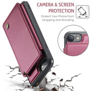 For iPhone SE 2022 / SE 2020 CaseMe C22 Card Slots Holder RFID Anti-theft Phone Case(Wine Red)