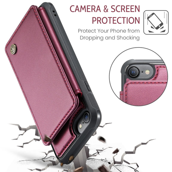 For iPhone SE 2022 / SE 2020 CaseMe C22 Card Slots Holder RFID Anti-theft Phone Case(Wine Red)