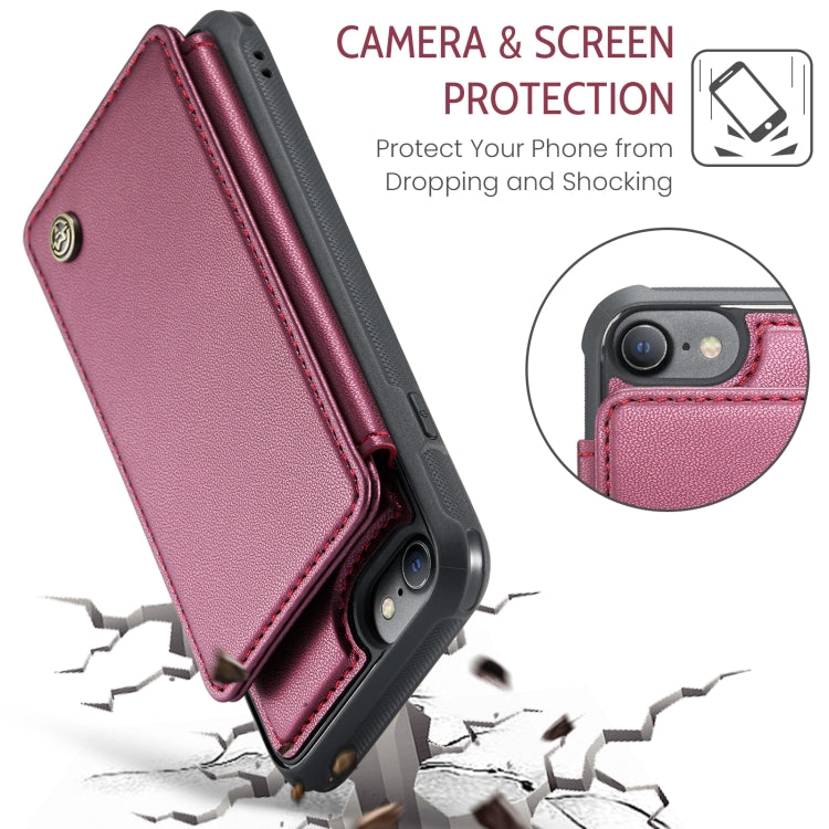 For iPhone SE 2022 / SE 2020 CaseMe C22 Card Slots Holder RFID Anti-theft Phone Case(Wine Red)
