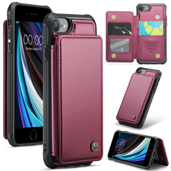 For iPhone SE 2022 / SE 2020 CaseMe C22 Card Slots Holder RFID Anti-theft Phone Case(Wine Red)