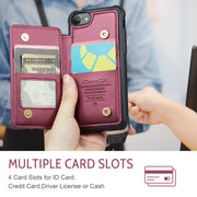 For iPhone SE 2022 / SE 2020 CaseMe C22 Card Slots Holder RFID Anti-theft Phone Case(Wine Red)