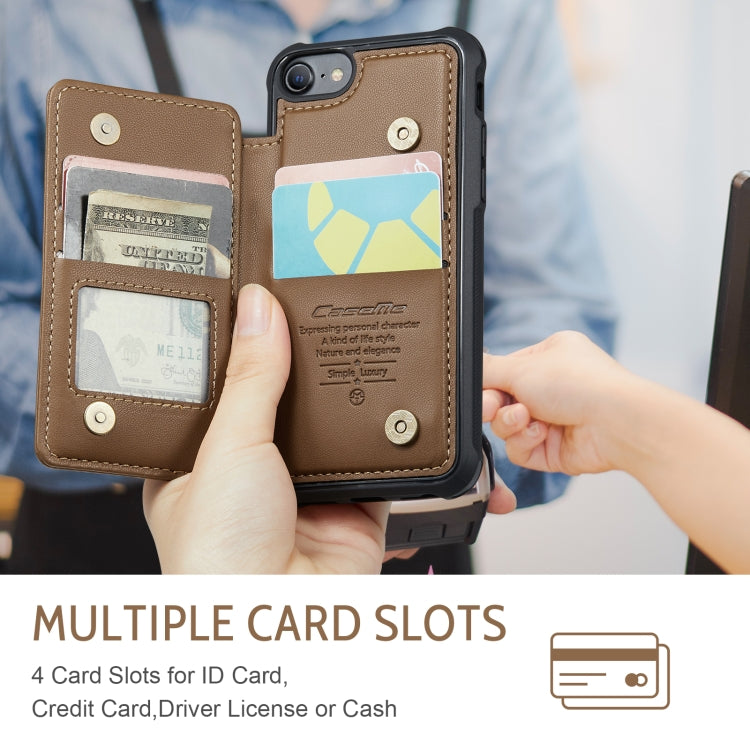 For iPhone SE 2022 / SE 2020 CaseMe C22 Card Slots Holder RFID Anti-theft Phone Case(Brown)