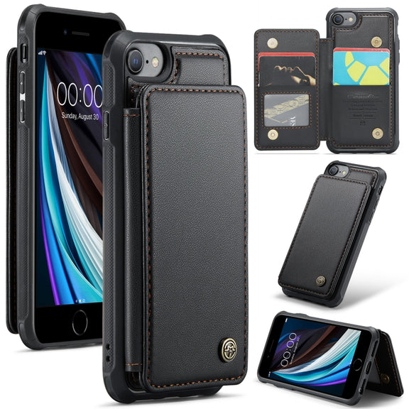 For iPhone SE 2022 / SE 2020 CaseMe C22 Card Slots Holder RFID Anti-theft Phone Case(Black)