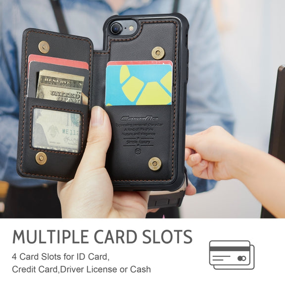 For iPhone SE 2022 / SE 2020 CaseMe C22 Card Slots Holder RFID Anti-theft Phone Case(Black)