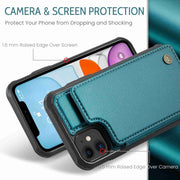 For iPhone 11 CaseMe C22 Card Slots Holder RFID Anti-theft Phone Case(Blue Green)