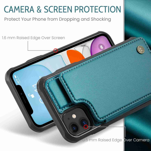 For iPhone 11 CaseMe C22 Card Slots Holder RFID Anti-theft Phone Case(Blue Green)