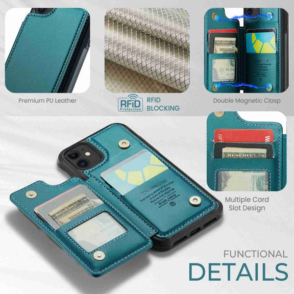For iPhone 11 CaseMe C22 Card Slots Holder RFID Anti-theft Phone Case(Blue Green)