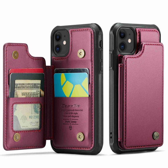 For iPhone 11 CaseMe C22 Card Slots Holder RFID Anti-theft Phone Case(Wine Red)