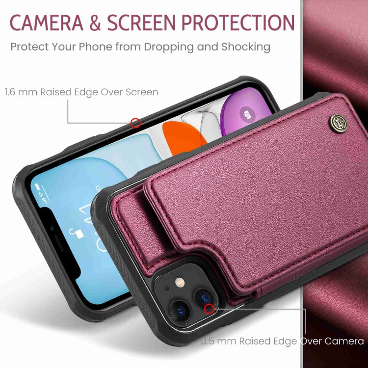 For iPhone 11 CaseMe C22 Card Slots Holder RFID Anti-theft Phone Case(Wine Red)
