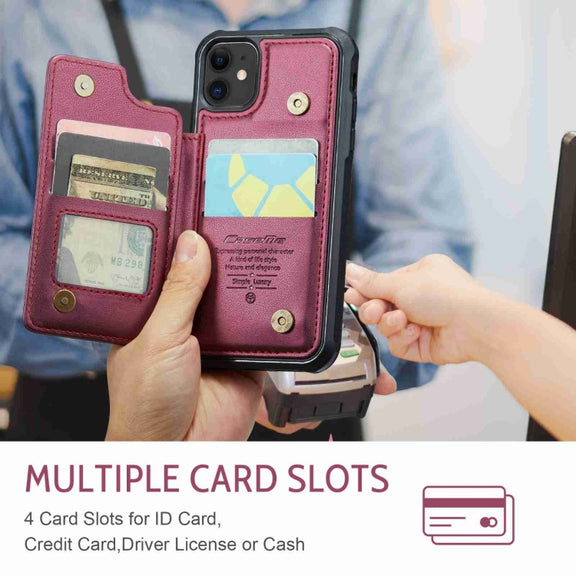 For iPhone 11 CaseMe C22 Card Slots Holder RFID Anti-theft Phone Case(Wine Red)