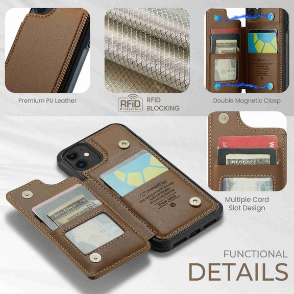 For iPhone 11 CaseMe C22 Card Slots Holder RFID Anti-theft Phone Case(Brown)