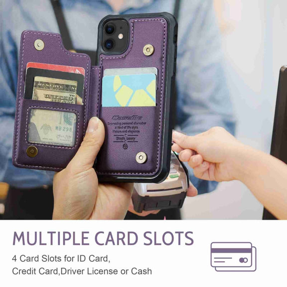 For iPhone 11 CaseMe C22 Card Slots Holder RFID Anti-theft Phone Case(Purple)