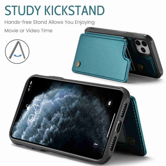 For iPhone 11 Pro CaseMe C22 Card Slots Holder RFID Anti-theft Phone Case(Blue Green)