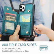 For iPhone 11 Pro CaseMe C22 Card Slots Holder RFID Anti-theft Phone Case(Blue Green)