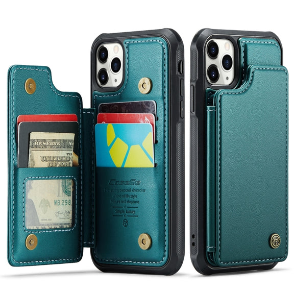 For iPhone 11 Pro Max CaseMe C22 Card Slots Holder RFID Anti-theft Phone Case(Blue Green)