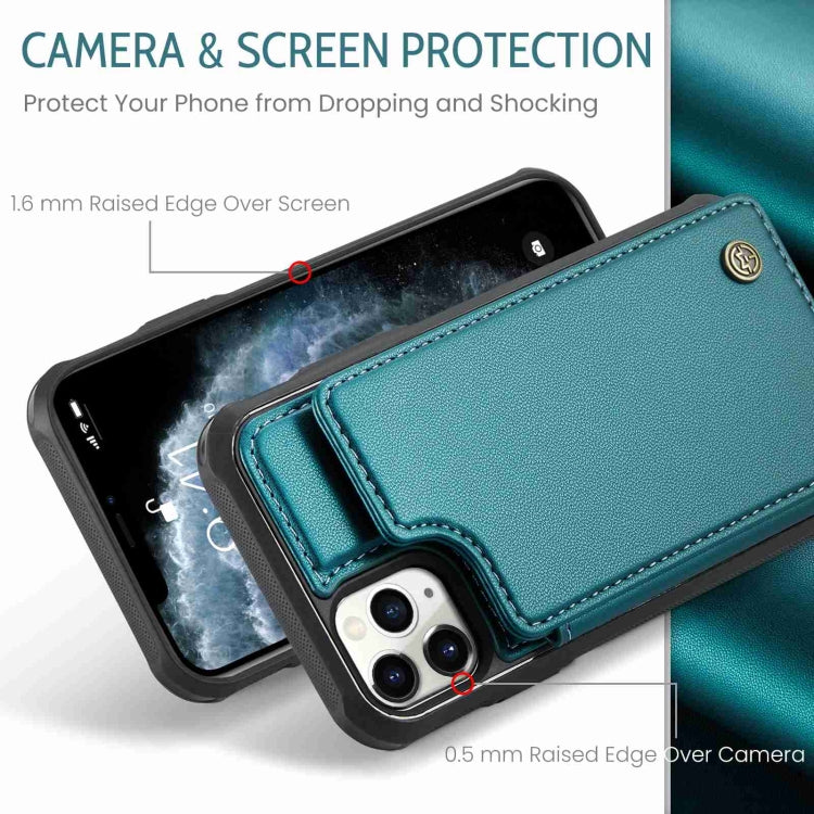For iPhone 11 Pro Max CaseMe C22 Card Slots Holder RFID Anti-theft Phone Case(Blue Green)