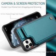 For iPhone 11 Pro Max CaseMe C22 Card Slots Holder RFID Anti-theft Phone Case(Blue Green)
