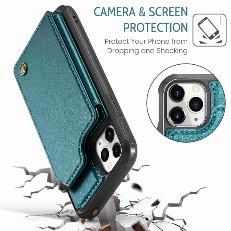For iPhone 11 Pro Max CaseMe C22 Card Slots Holder RFID Anti-theft Phone Case(Blue Green)