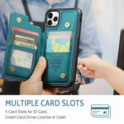 For iPhone 11 Pro Max CaseMe C22 Card Slots Holder RFID Anti-theft Phone Case(Blue Green)