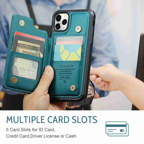 For iPhone 11 Pro Max CaseMe C22 Card Slots Holder RFID Anti-theft Phone Case(Blue Green)