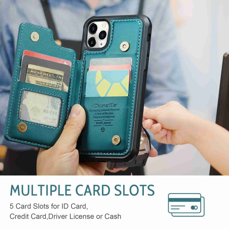 For iPhone 11 Pro Max CaseMe C22 Card Slots Holder RFID Anti-theft Phone Case(Blue Green)
