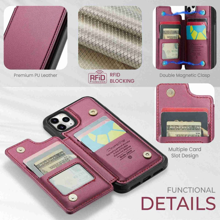 For iPhone 11 Pro Max CaseMe C22 Card Slots Holder RFID Anti-theft Phone Case(Wine Red)