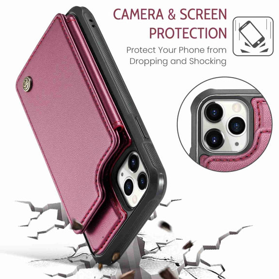 For iPhone 11 Pro Max CaseMe C22 Card Slots Holder RFID Anti-theft Phone Case(Wine Red)