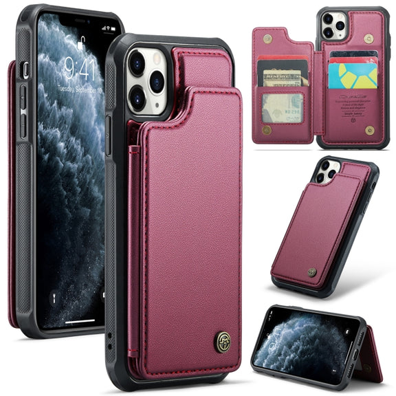 For iPhone 11 Pro Max CaseMe C22 Card Slots Holder RFID Anti-theft Phone Case(Wine Red)