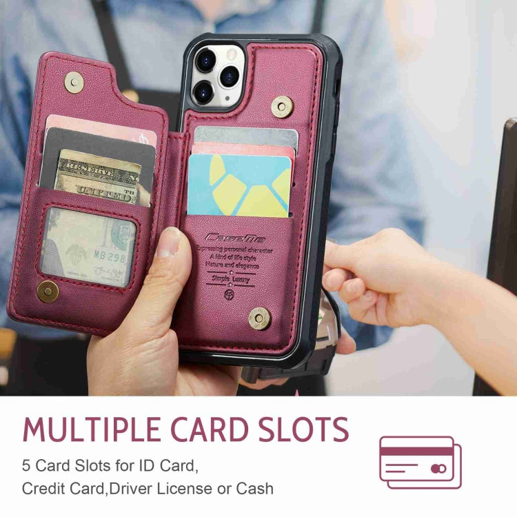 For iPhone 11 Pro Max CaseMe C22 Card Slots Holder RFID Anti-theft Phone Case(Wine Red)