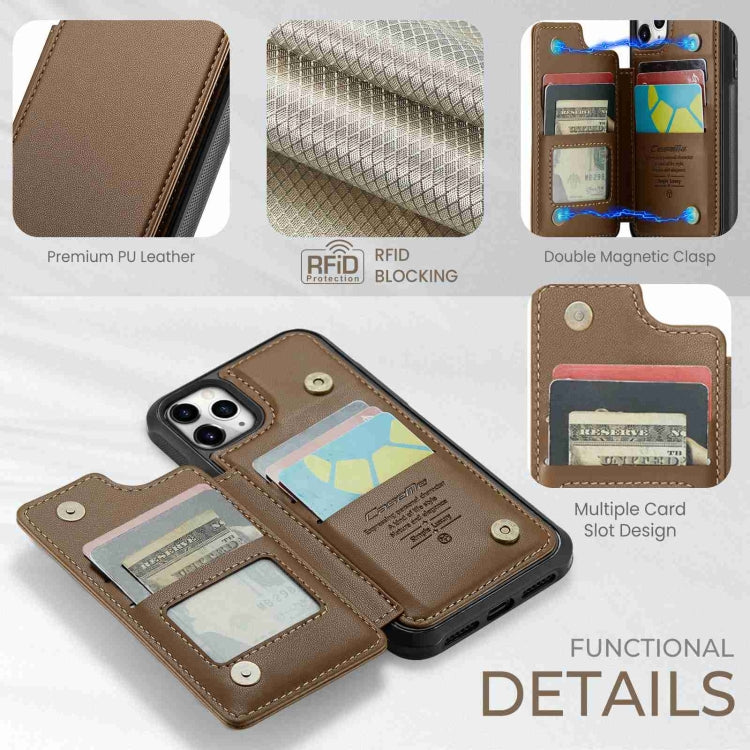 For iPhone 11 Pro Max CaseMe C22 Card Slots Holder RFID Anti-theft Phone Case(Brown)